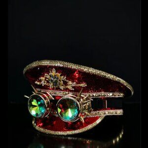 RED Sequin Rave Party Cosplay Captain Hat Military Burning Man OS